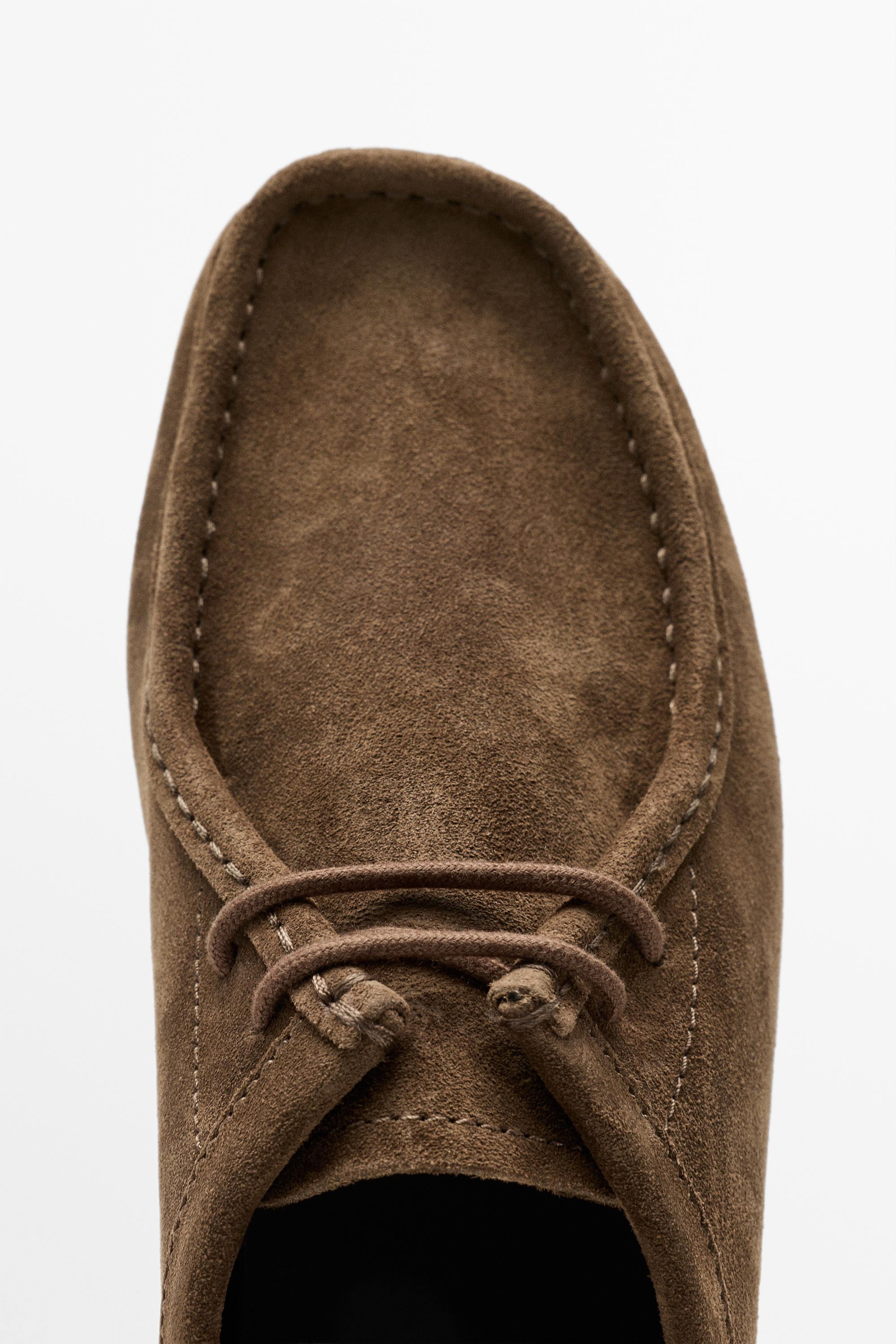 Split suede leather moc toe shoe